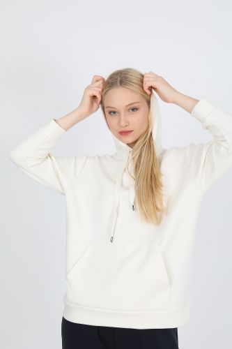 JOHN FRANK WOMAN SPORTS&LOUNGEWEAR CHIC LONG SWEATSHIRT EKRU - 11